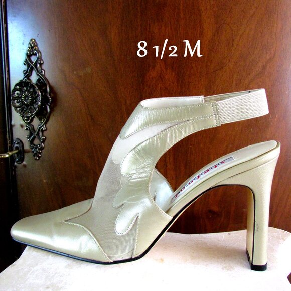 STEFANI NUDE SHOES, 8.5, SLING-BACK SEE-THRU ELEGANT MESH, 4" HEELS - Picture 1 of 12